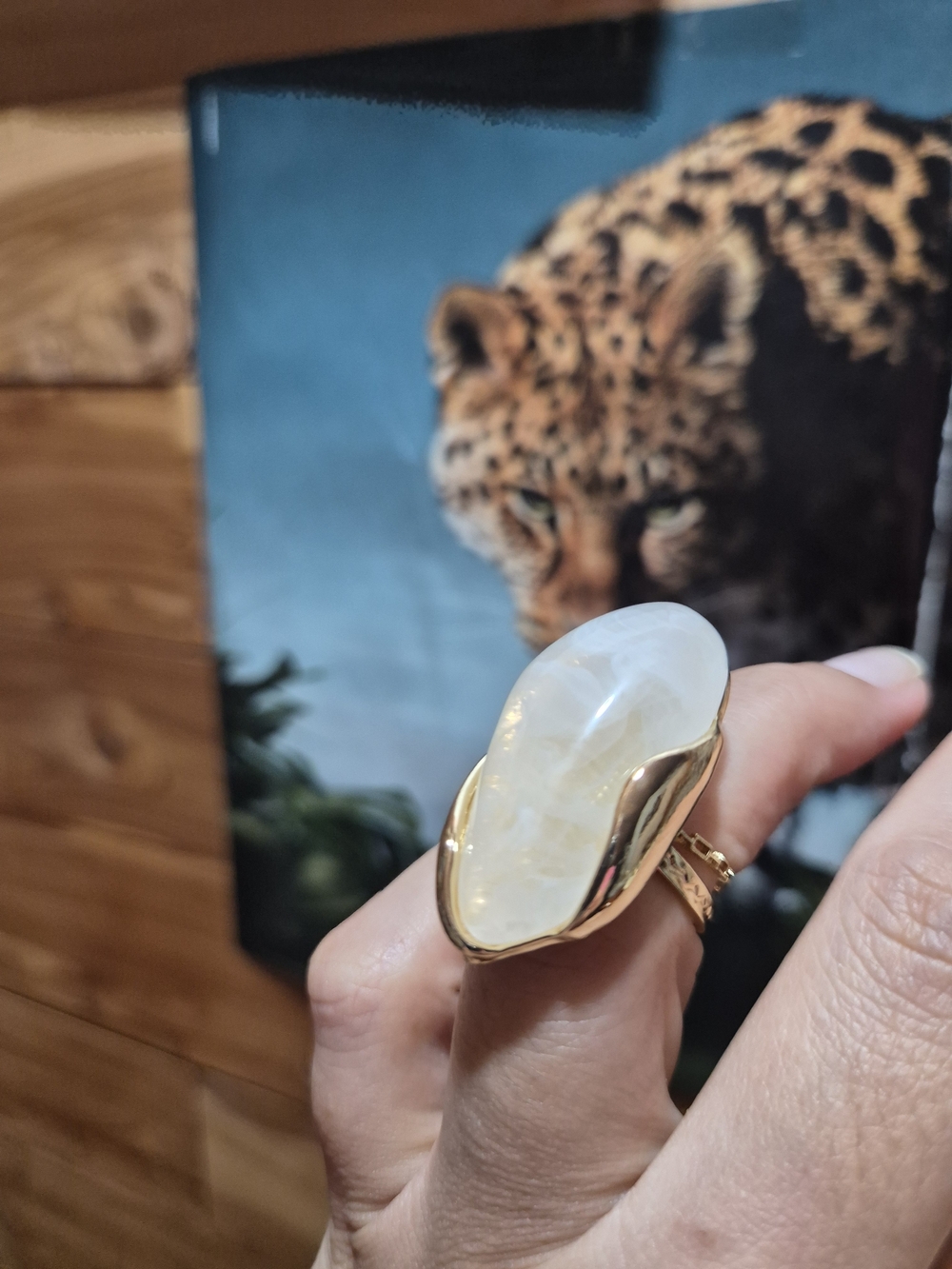 Gold Moonstone Cocktail Ring — Polished Gold-Tone Setting